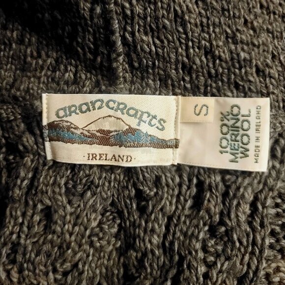 Aran Crafts 100% Merino Wool Hooded Cardigan Green Side Zip Heart Design Small - Picture 9 of 9